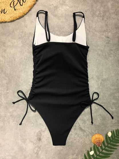 Drawstring Scoop Neck Sleeveless One-Piece Swimwear